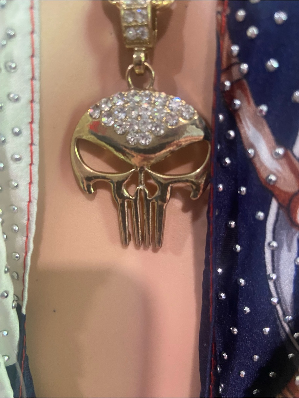 Gold Crystal Skull Pendant Necklace - Women Jewelry - Picture 1 of 8
